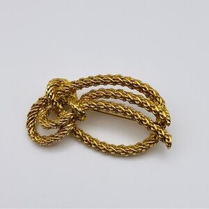 Christian Dior 1980s Vintage Modernist Oval Ribbon Knot Bow Rope Brooch